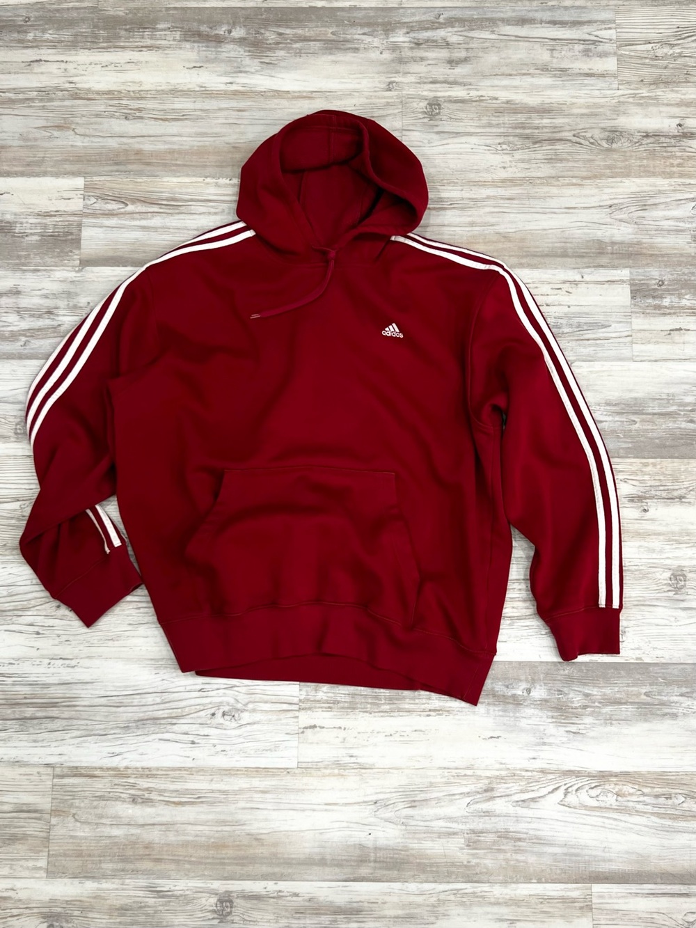 Adidas Red Pullover Hoodie with White Stripes